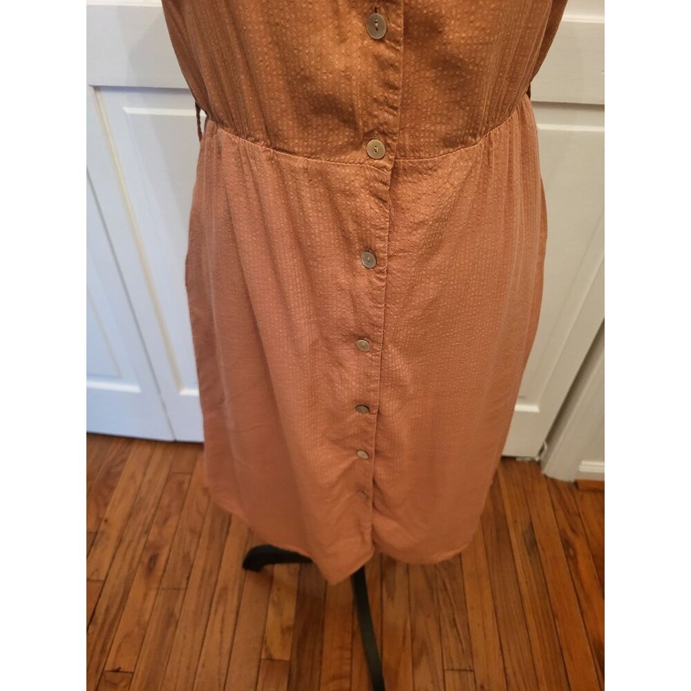 Peach Striped Sleeveless Button Up Dress Pockets sz S Trad Wife Preppy Coastal - Picture 4 of 8